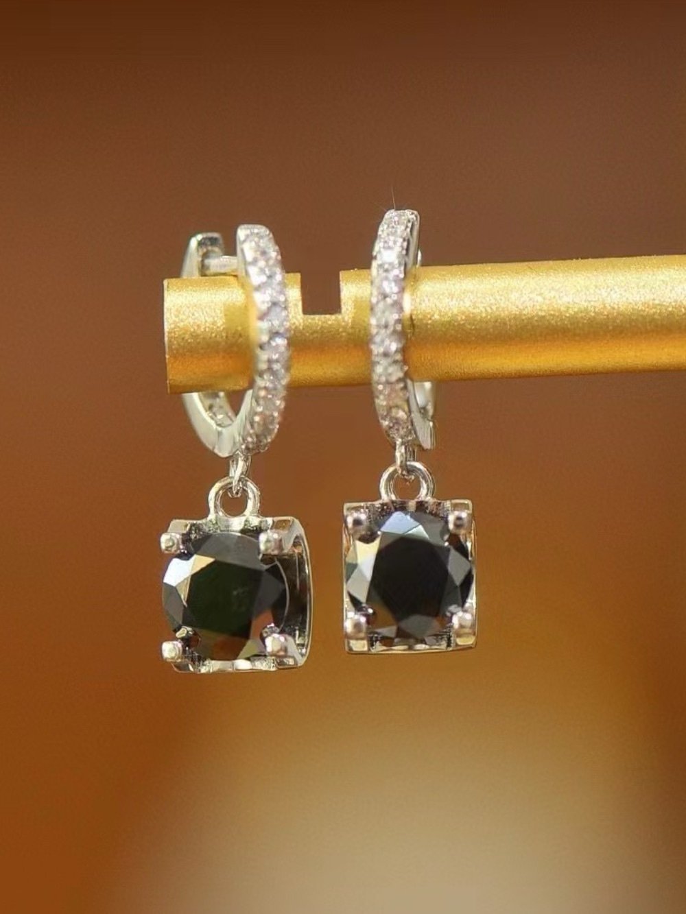 2CT Black Moissanite Drop Earrings 925 Sterling Silver Huggie Hoops Certificate